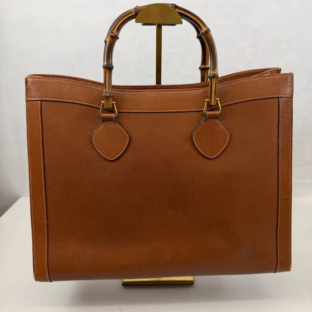 Gucci Vintage Large Bamboo Handle‎ Leather Tote Bag Brown Diana Bag